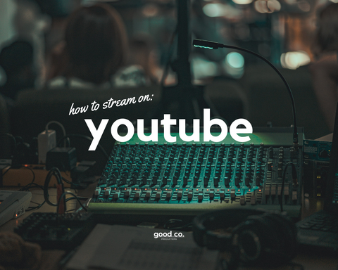 'learn how to stream on youtube', sound system equipment in the background, green light