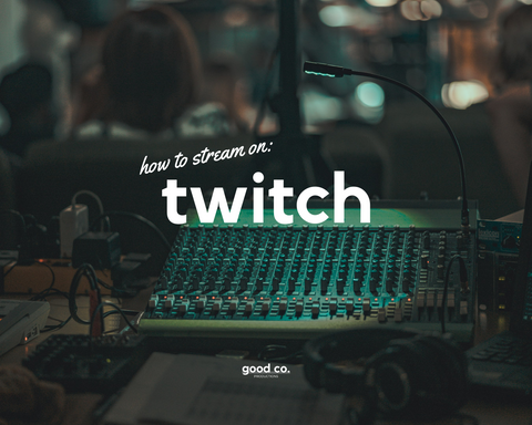 'how to stream on twitch', sound system equipment in the background, green light