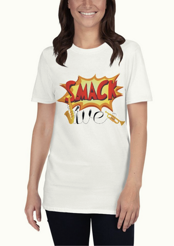 girl wearing Smackjive | Comic Sax White T-Shirt 
