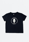 black children's t-shirt 'midtown radio'  with white microphone graphic