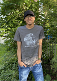 guy wearing Charcoal "Lion" T-Shirt in front of trees