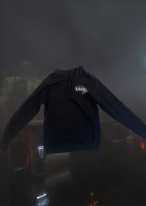 KAAJE!! | Black Americult Pull Over floating in front of a foggy background
