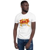 guy wearing a Smackjive | Comic Sax White T-Shirt 